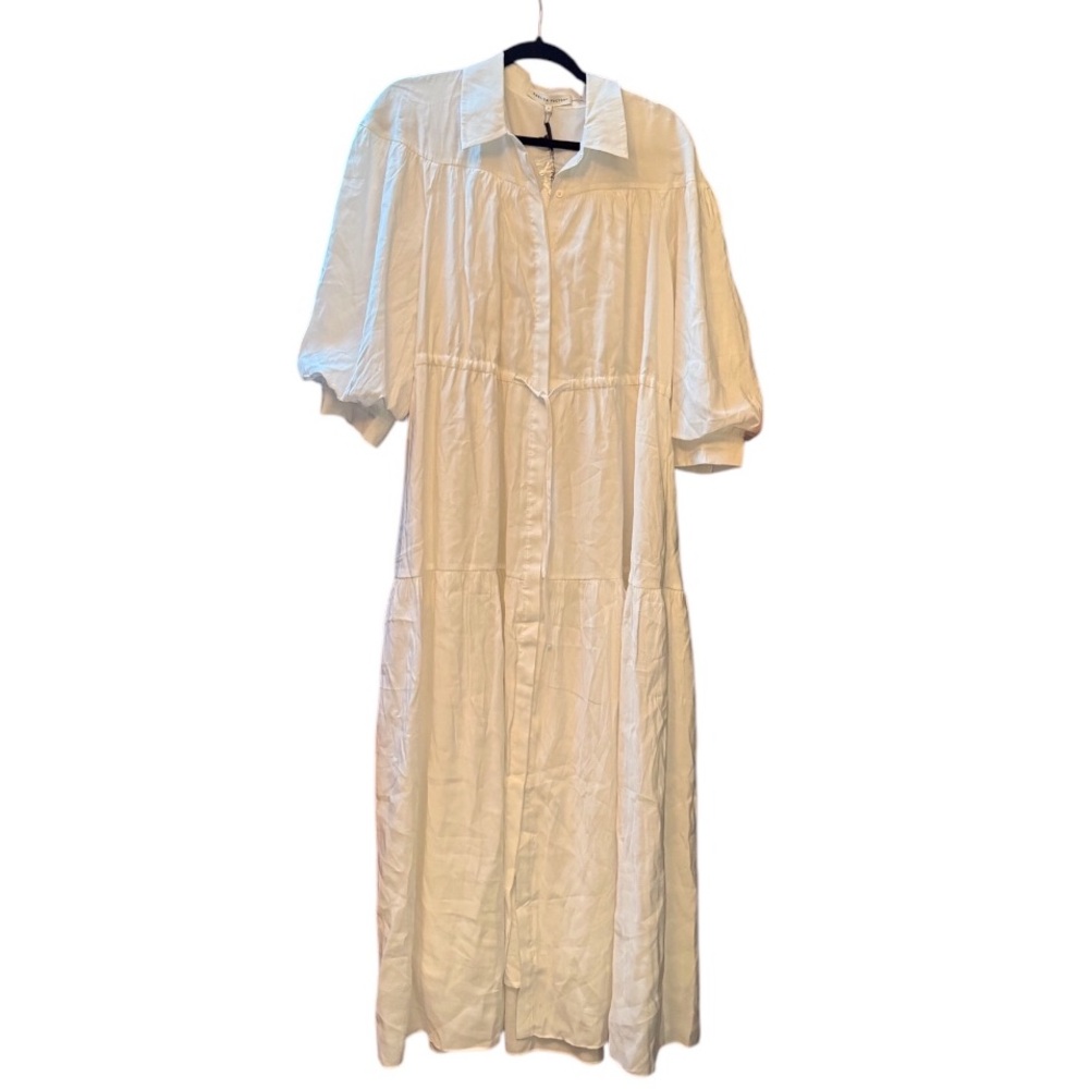 english factory tiered puff sleeve collar midi dress